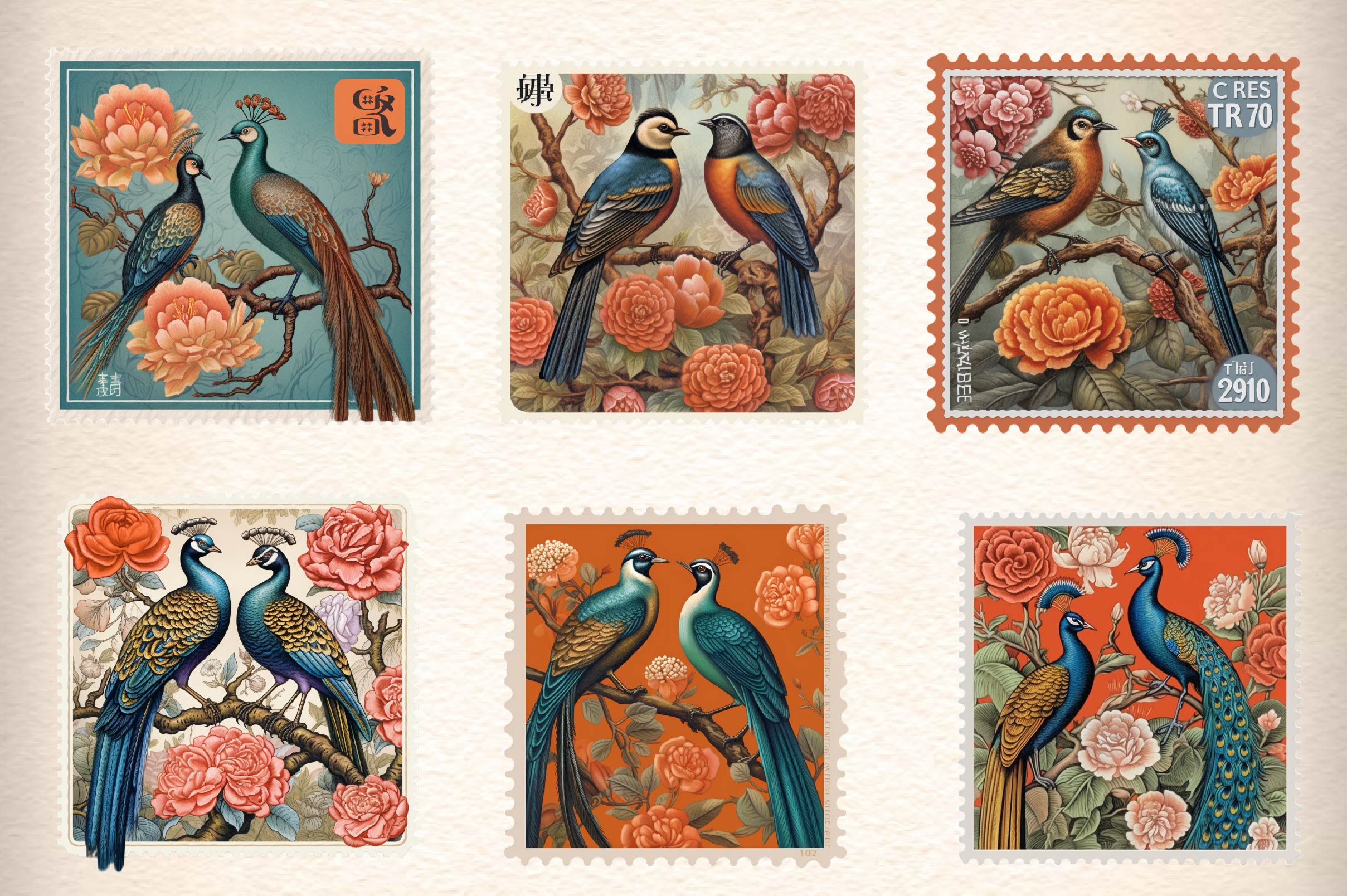 Asian Bird Postage Stamps Clipart Bundle - CraftNest - Digital Crafting and Art