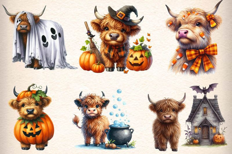 Cute Halloween Highland Cow Clipart Bundle 1 - CraftNest - Digital Crafting and Art