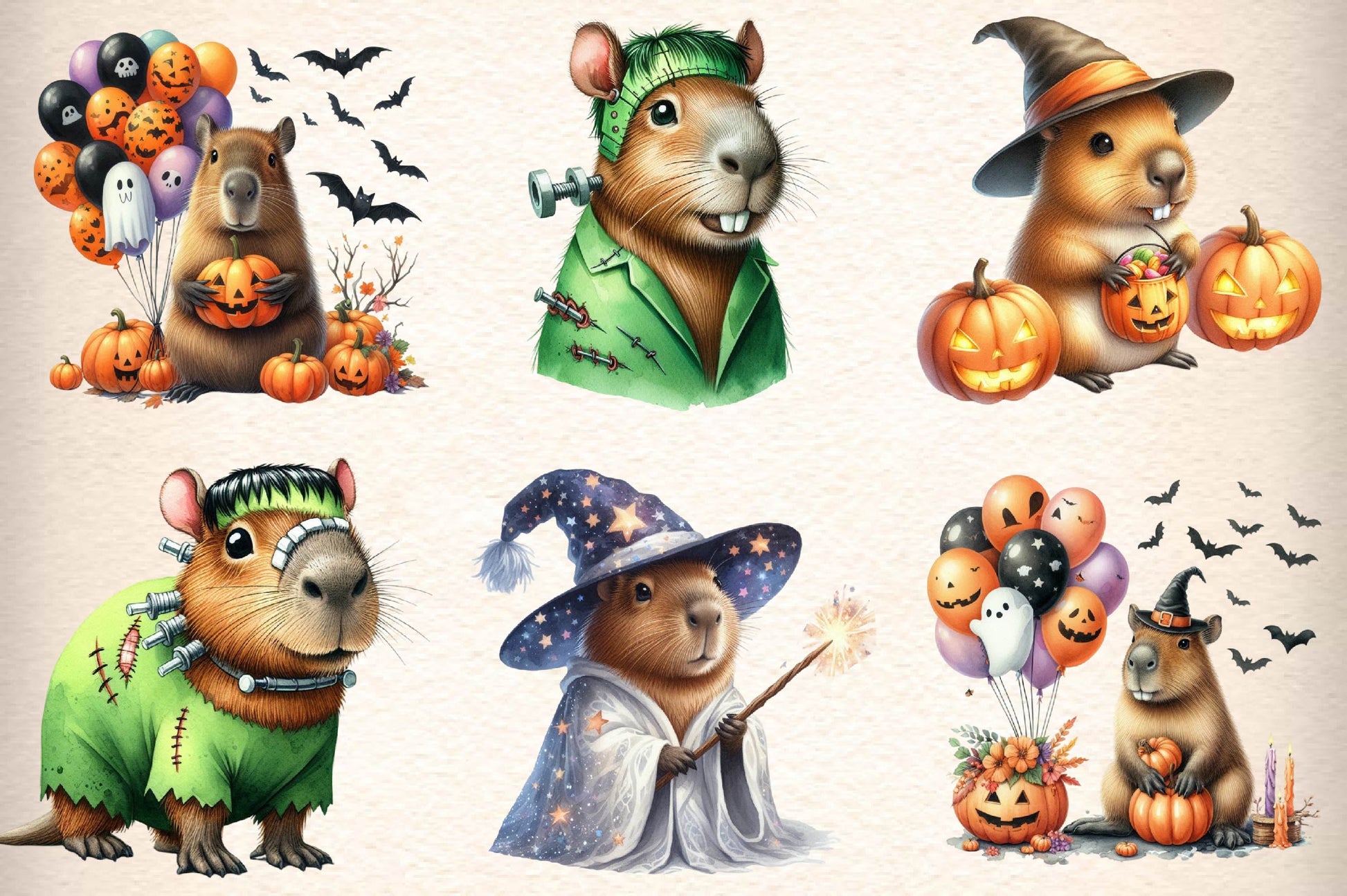 Vintage Halloween Capybara Clipart Bundle - CraftNest - Digital Crafting and Art