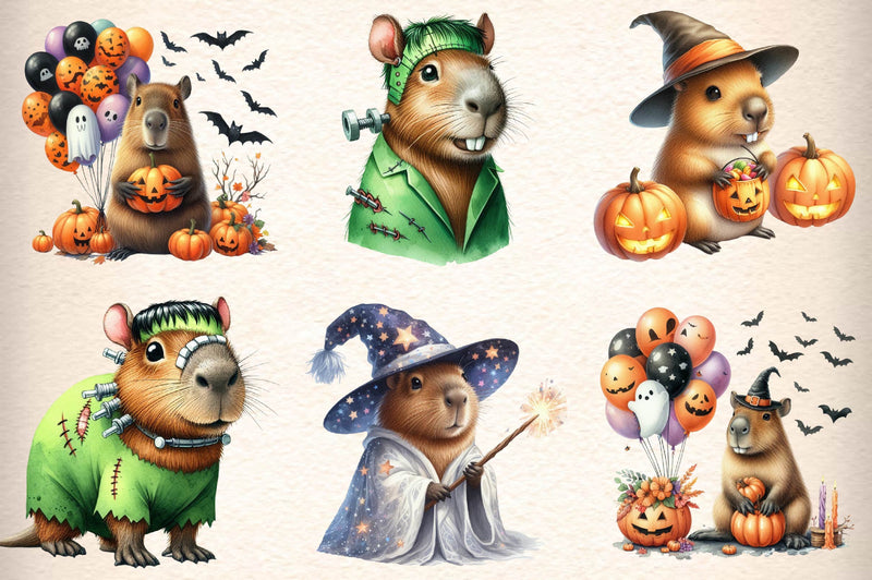 Vintage Halloween Capybara Clipart Bundle - CraftNest - Digital Crafting and Art