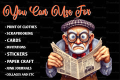 Funny Newspaper Grandpa Clipart Bundle - CraftNest - Digital Crafting and Art