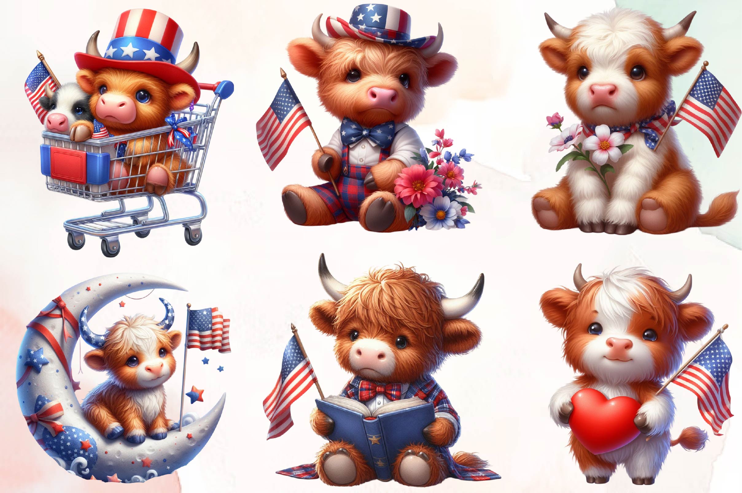 Patriotic Highland Cow Clipart Bundle 1 - CraftNest - Digital Crafting and Art