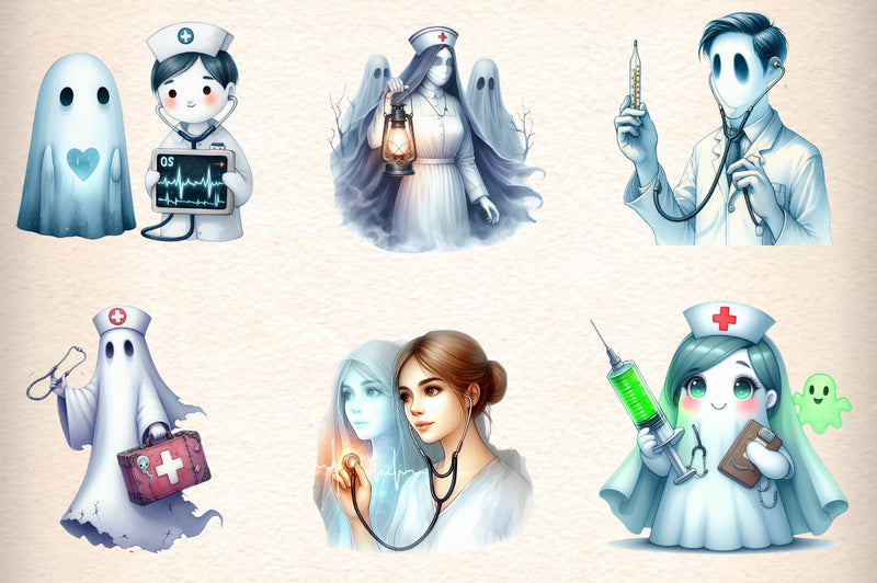 Cute Ghost Nurse Clipart Bundle - CraftNest - Digital Crafting and Art