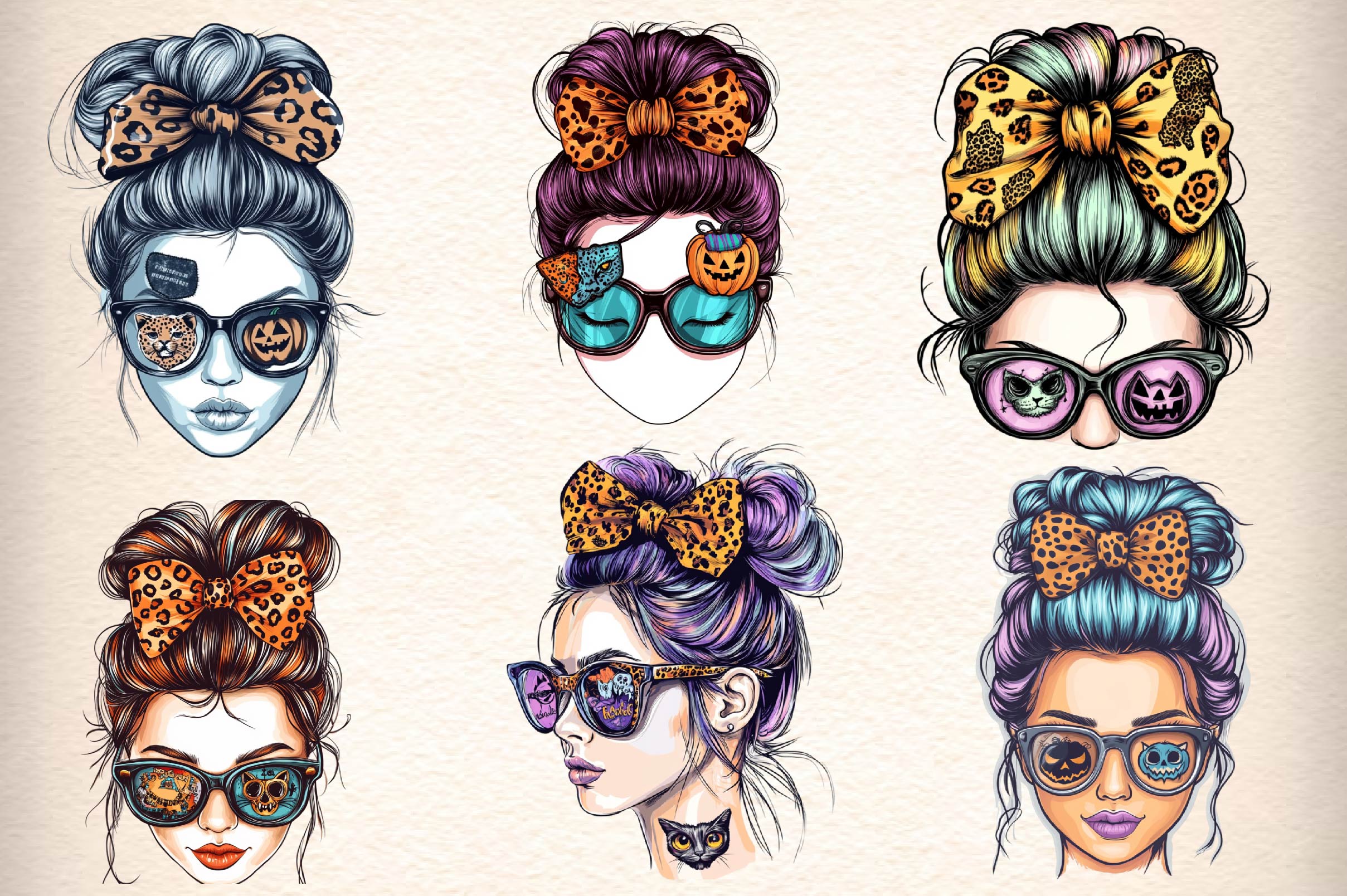 Messy Bun Halloween Clipart Bundle - CraftNest - Digital Crafting and Art