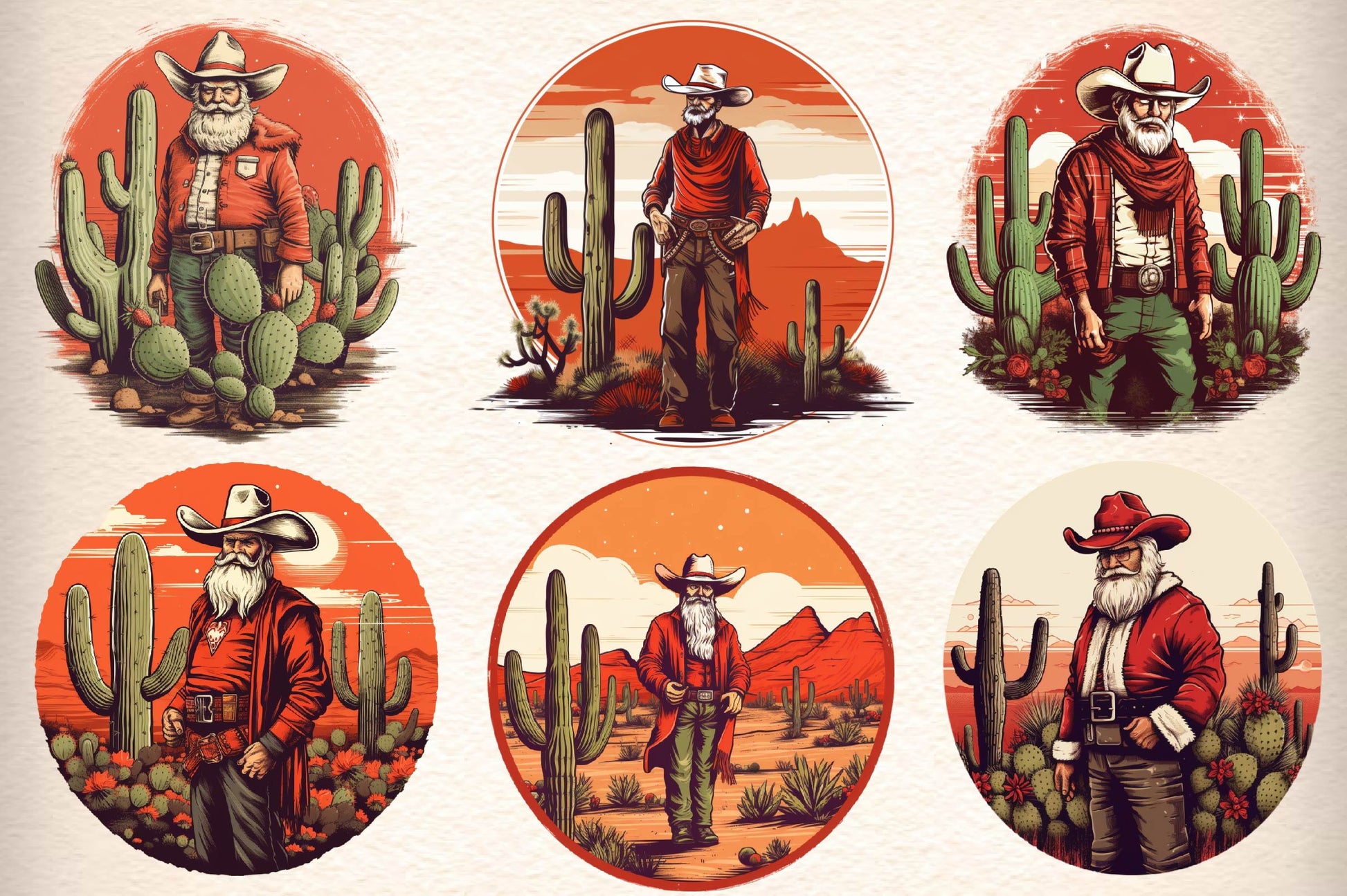Vintage Western Cowboy Santa Clipart Bundle - CraftNest - Digital Crafting and Art