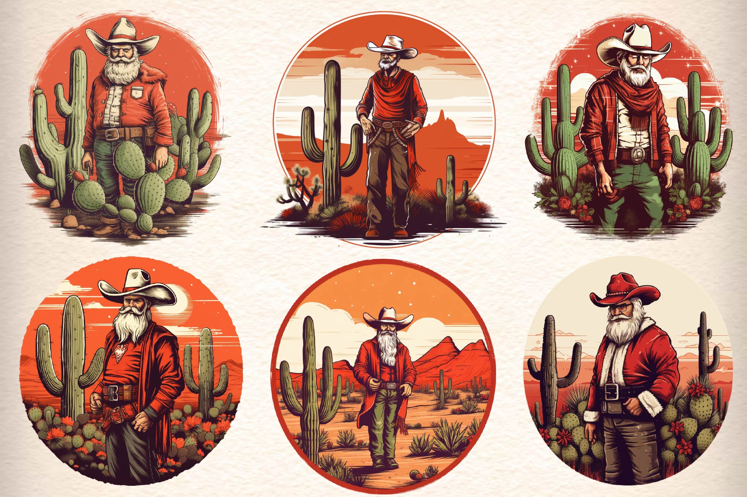 Vintage Western Cowboy Santa Clipart Bundle - CraftNest - Digital Crafting and Art