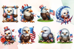 Cute Baby Bald Eagle 4th Of July Clipart Bundle - CraftNest - Digital Crafting and Art