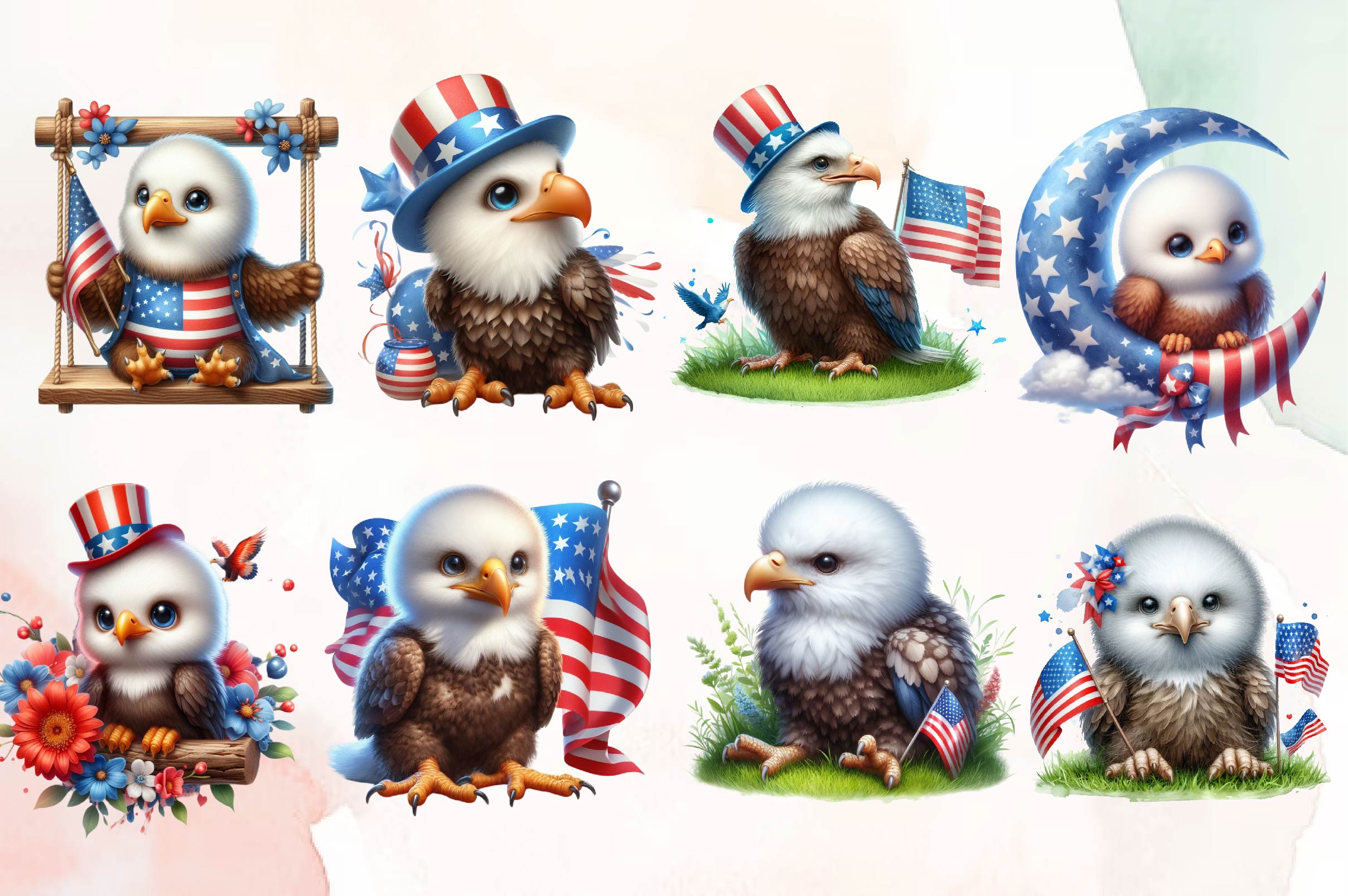 Cute Baby Bald Eagle 4th Of July Clipart Bundle - CraftNest - Digital Crafting and Art