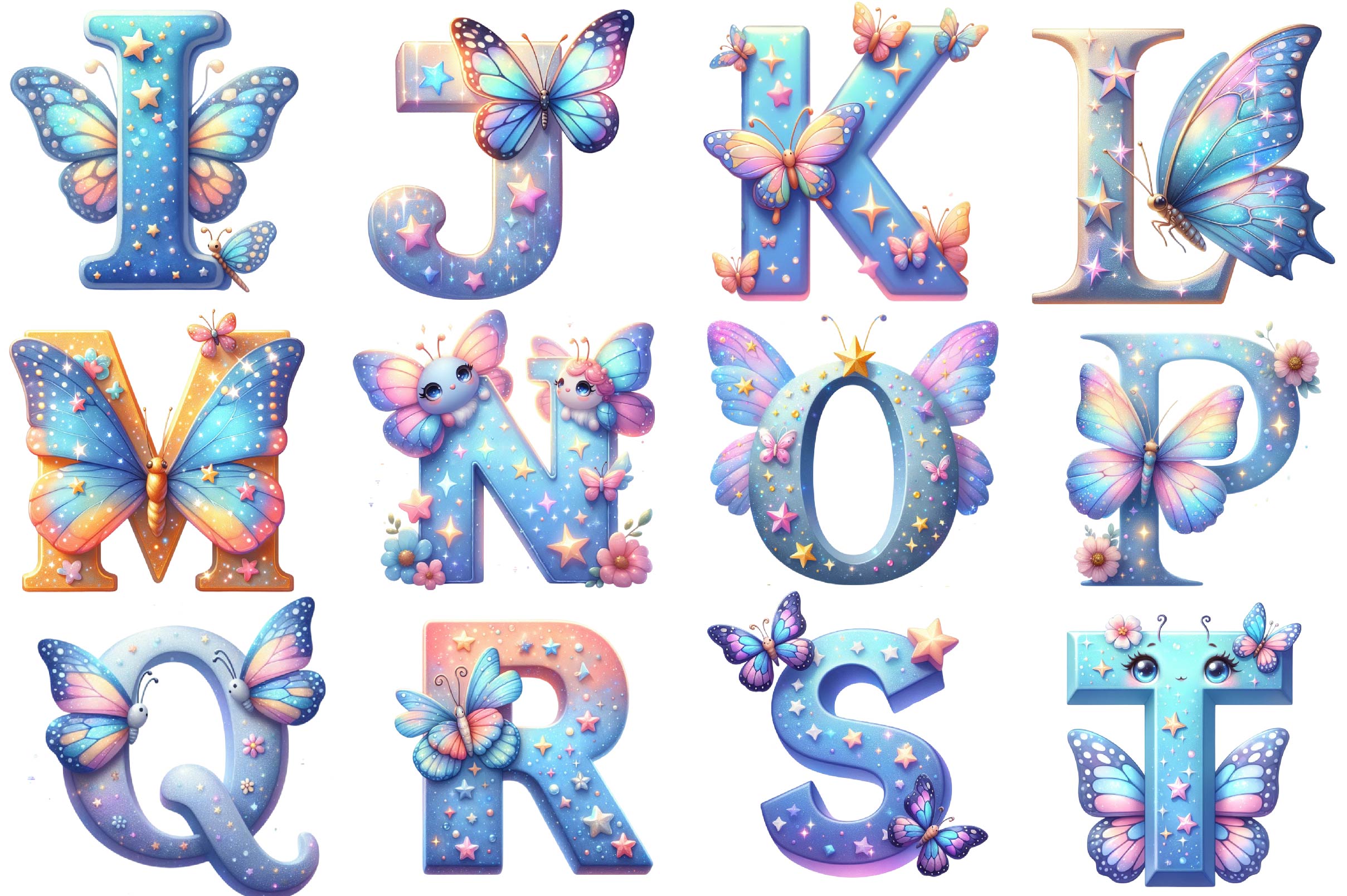 Sparkling Stars Butterflies Alphabet Clipart Bundle - CraftNest - Digital Crafting and Art