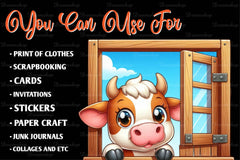 Cute Cows Peeking Wooden Window Clipart Bundle - CraftNest - Digital Crafting and Art