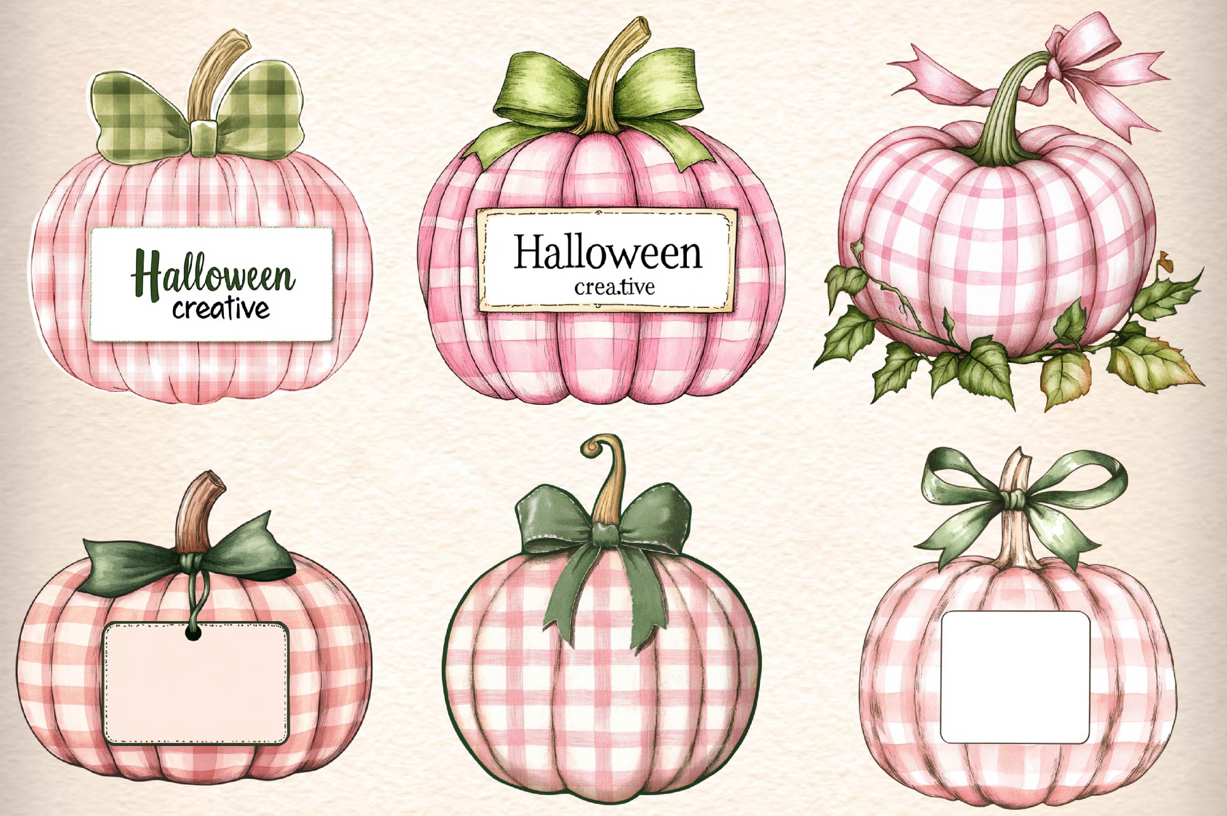 Pink Gingham Pumpkin Clipart Bundle - CraftNest - Digital Crafting and Art