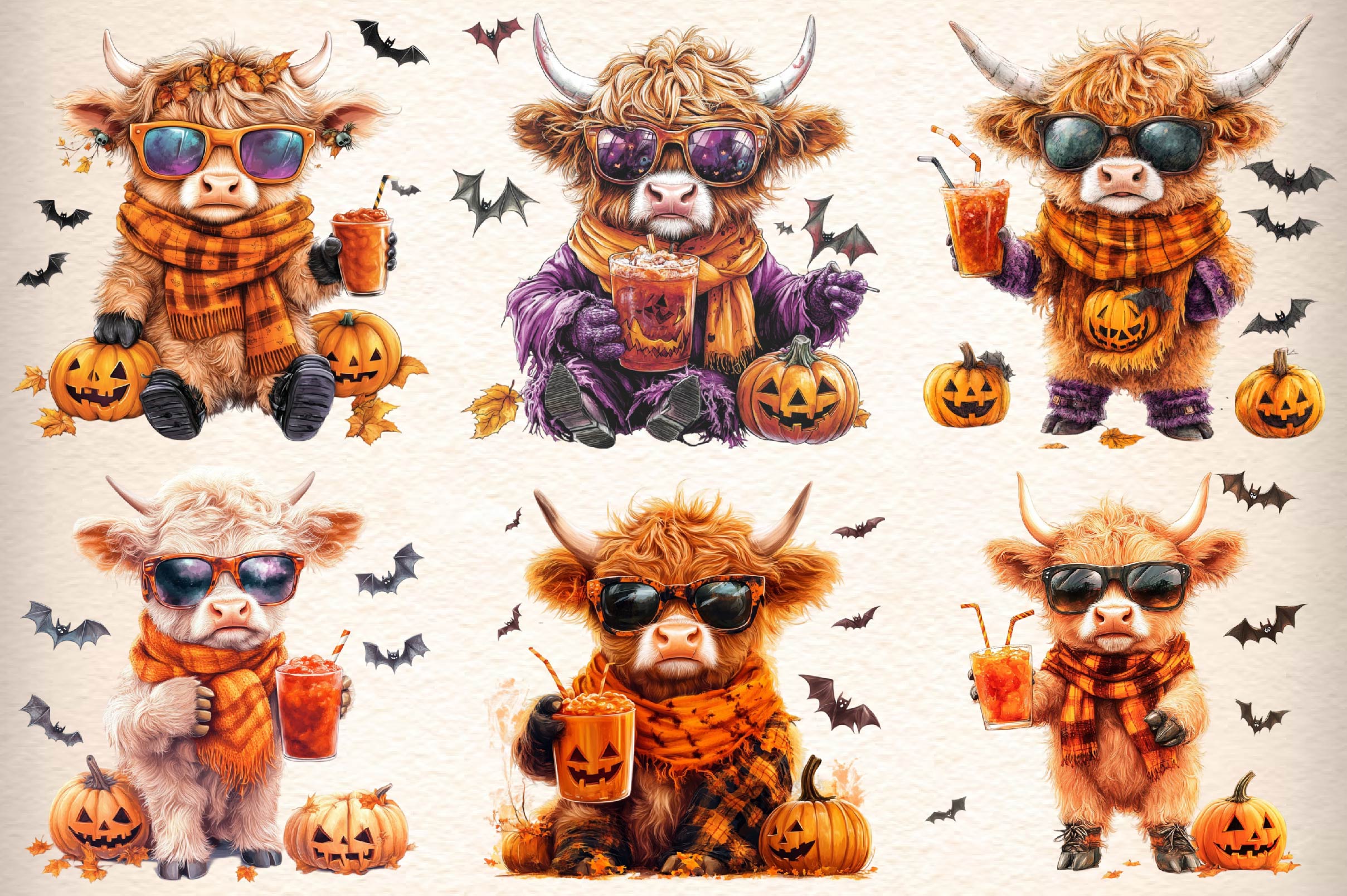 Cute Autumn Highland Cow Clipart Bundle - CraftNest - Digital Crafting and Art