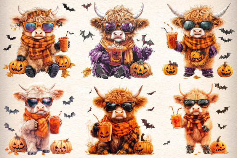 Cute Autumn Highland Cow Clipart Bundle - CraftNest - Digital Crafting and Art