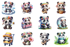 Hippie Cute Panda Clipart Bundle - CraftNest - Digital Crafting and Art