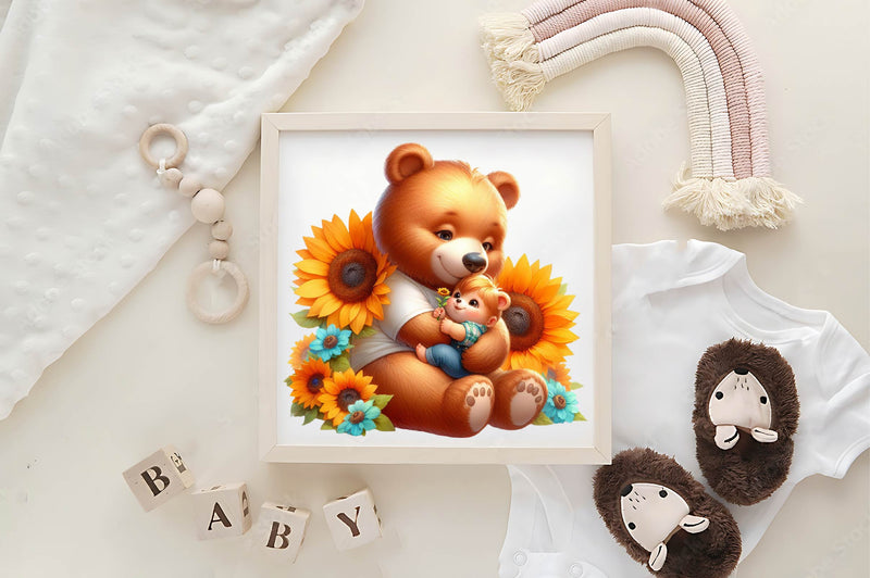 Sunflower Mama And Baby Bear Clipart Bundle - CraftNest - Digital Crafting and Art