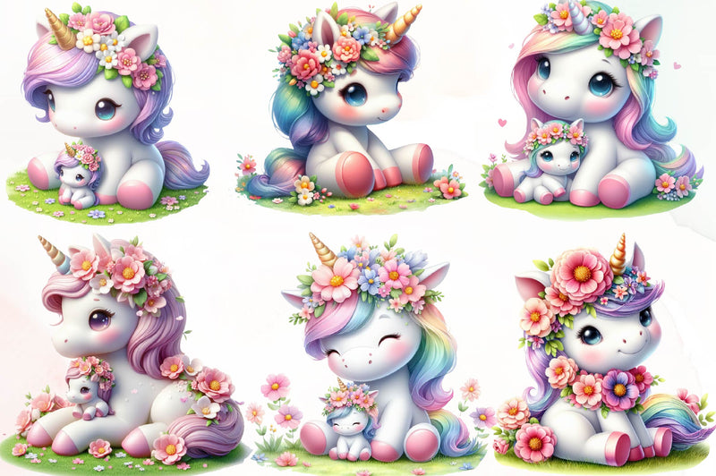 Cute Floral Unicorn Clipart Bundle - CraftNest - Digital Crafting and Art