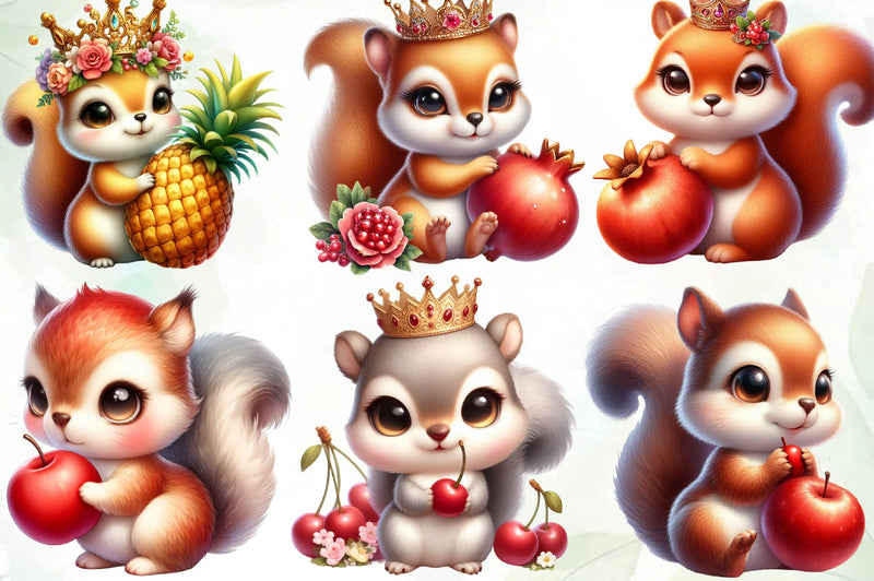 Cute Squirrel With Fruits Clipart Bundle - CraftNest - Digital Crafting and Art