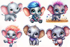Cute Baby Elephants Clipart Bundle - CraftNest - Digital Crafting and Art