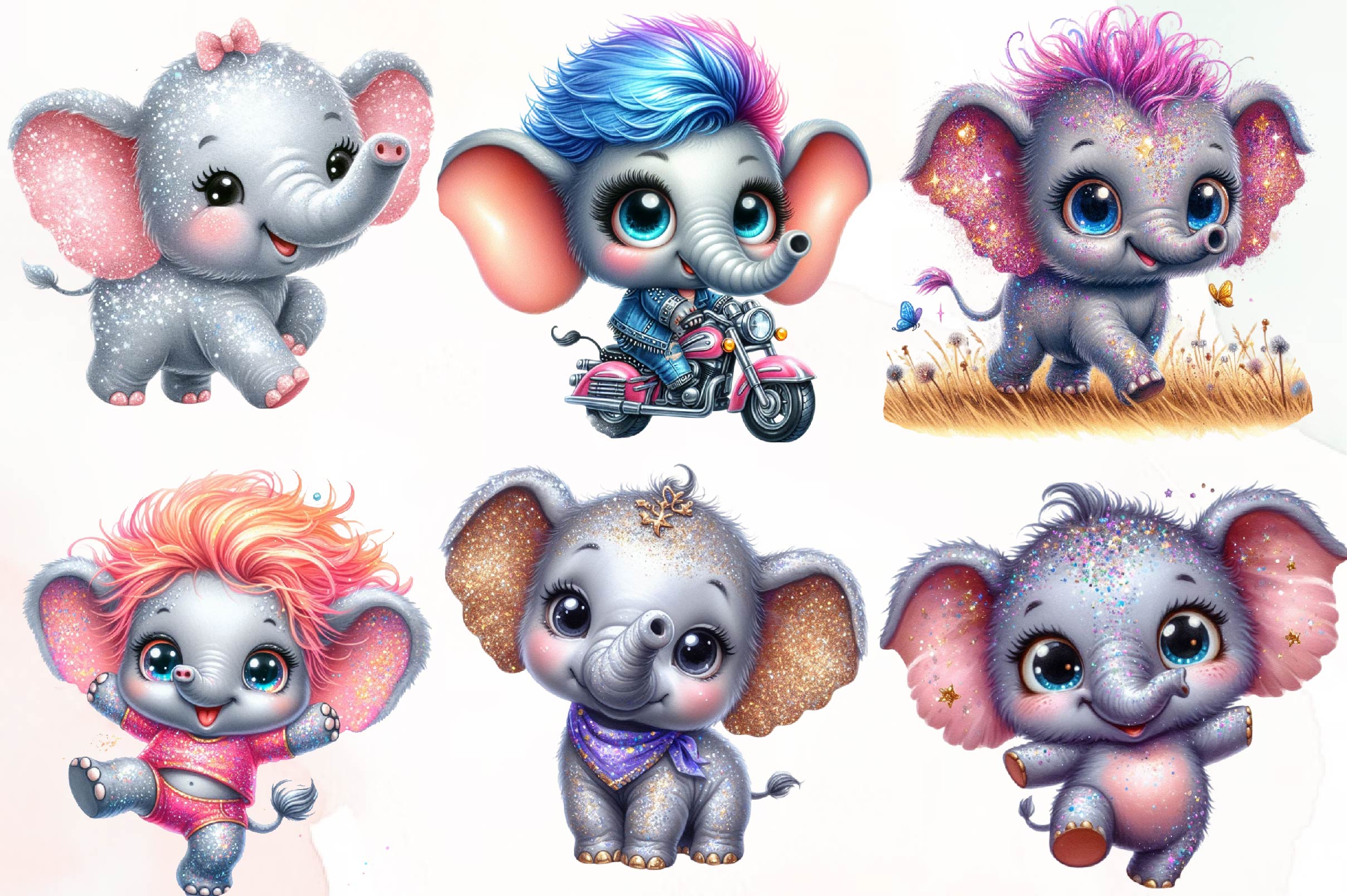 Cute Baby Elephants Clipart Bundle - CraftNest - Digital Crafting and Art