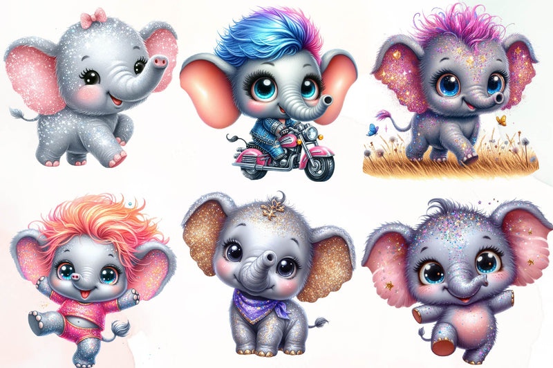 Cute Baby Elephants Clipart Bundle - CraftNest - Digital Crafting and Art