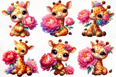Giraffe Spring Flowers Clipart Bundle 1 - CraftNest - Digital Crafting and Art