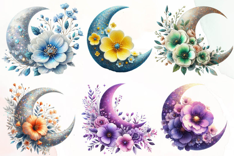 Crescent Moon Flower Clipart Bundle - CraftNest - Digital Crafting and Art