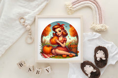 Vintage Pin Up Autumn Girl Clipart Bundle - CraftNest - Digital Crafting and Art