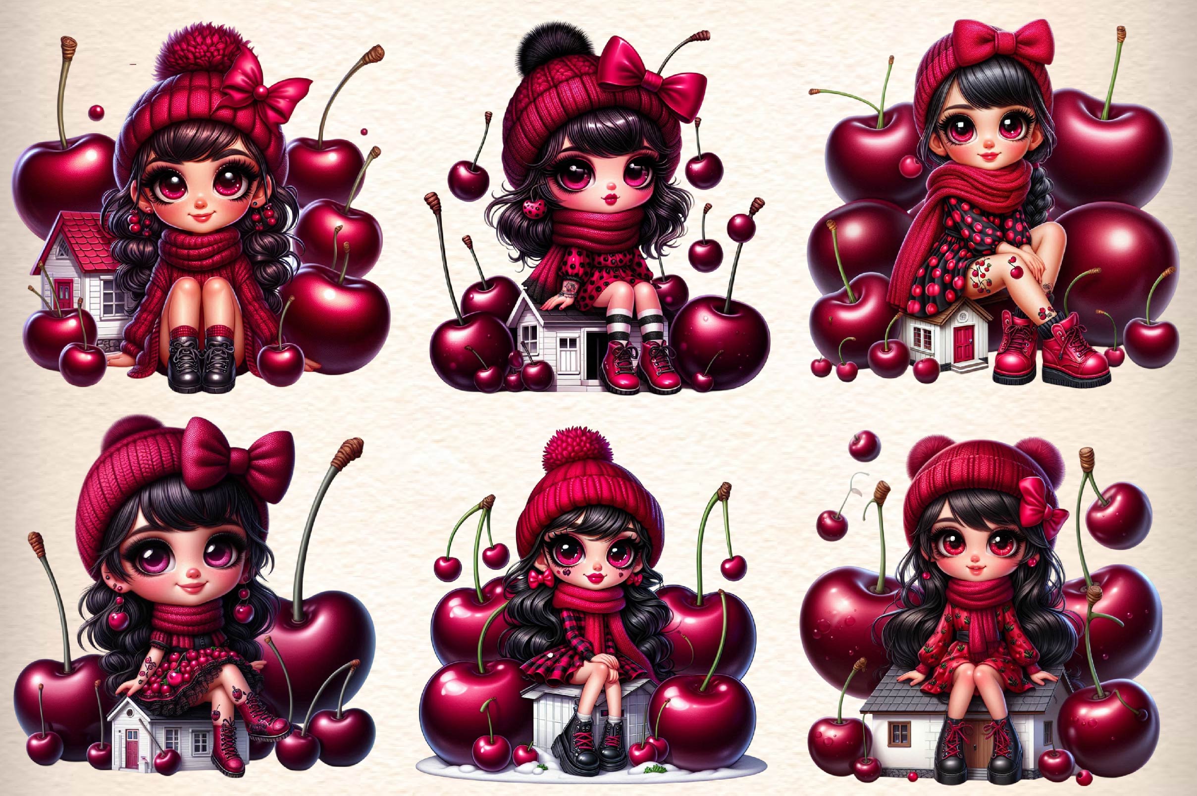 Cherry Cute Girl Clipart Bundle - CraftNest - Digital Crafting and Art