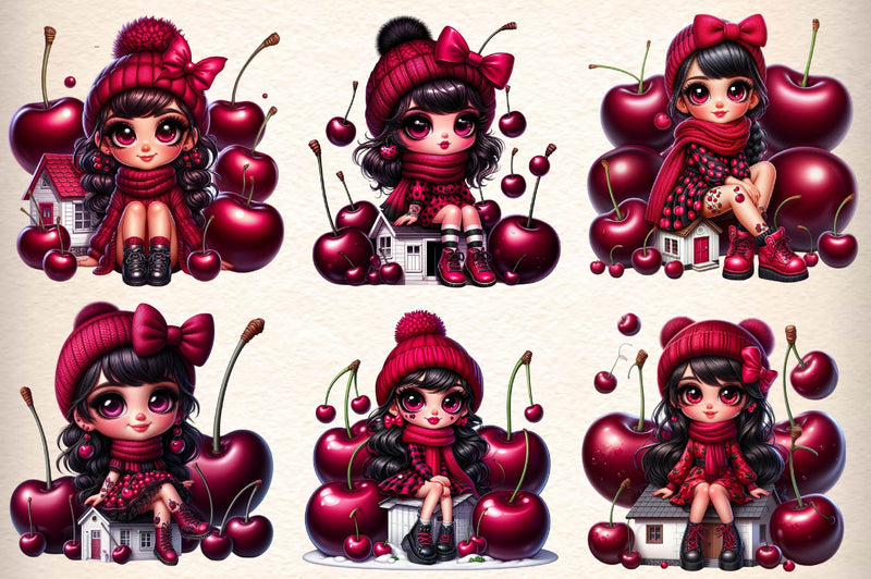 Cherry Cute Girl Clipart Bundle - CraftNest - Digital Crafting and Art