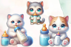Kitten With Baby Bottle Clipart Bundle - CraftNest - Digital Crafting and Art