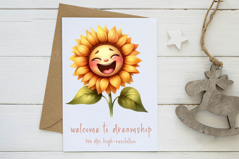 Cute Laughing Sunflower Clipart Bundle - CraftNest - Digital Crafting and Art