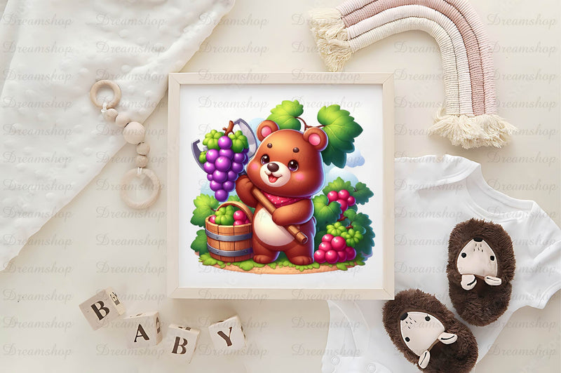 Bear In Grape Garden Clipart Bundle - CraftNest - Digital Crafting and Art