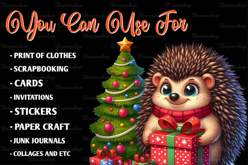 Christmas Cute Hedgehog Clipart Bundle - CraftNest - Digital Crafting and Art