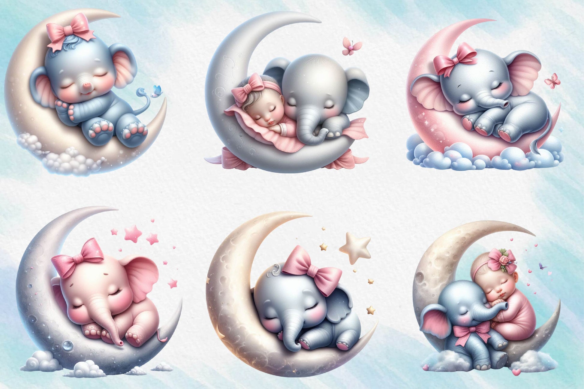 Watercolour Sleeping Baby Elephant Clipart Bundle - CraftNest - Digital Crafting and Art