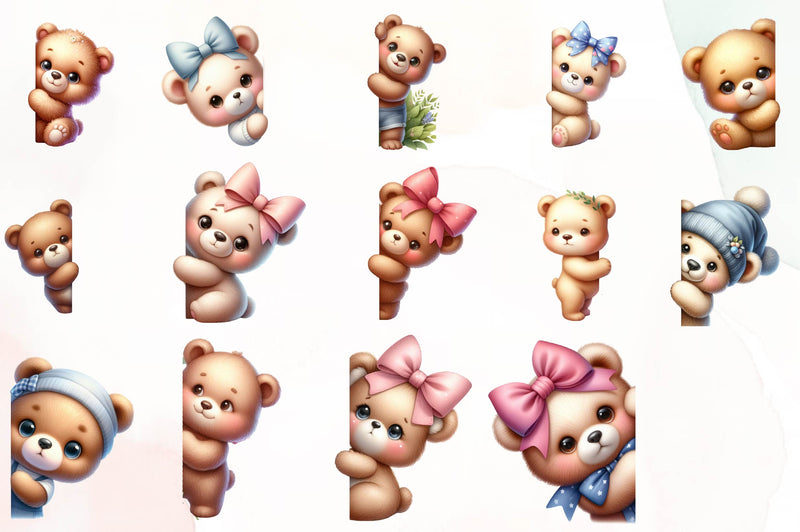 Bear Peeking Around Corner Clipart Bundle - CraftNest - Digital Crafting and Art