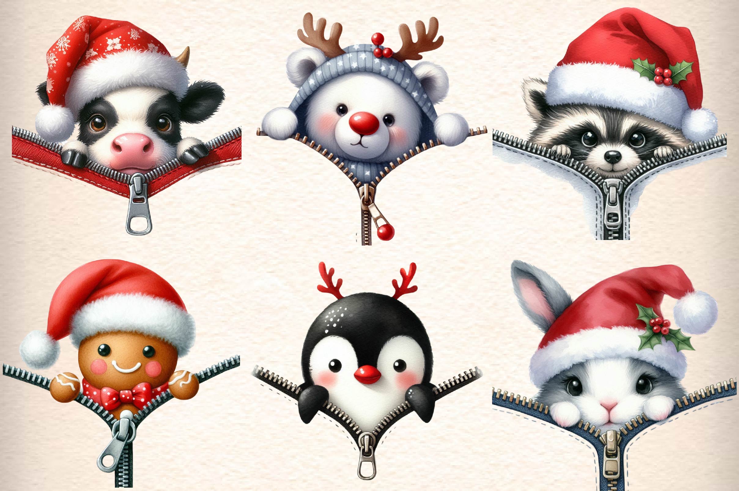 Christmas Peeking Out Zipper Clipart Bundle - CraftNest - Digital Crafting and Art