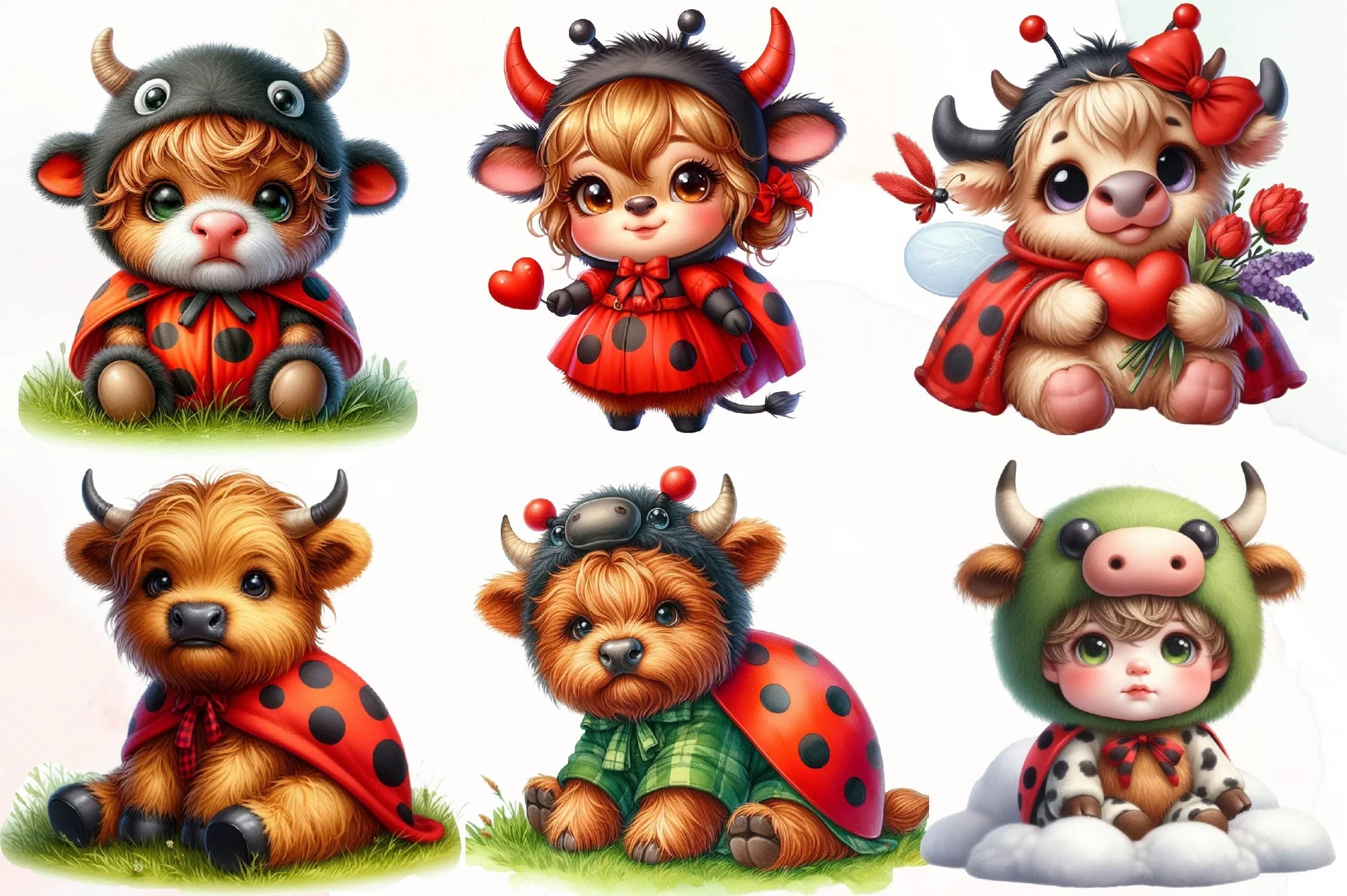 Ladybug Highland Cow Clipart Bundle - CraftNest - Digital Crafting and Art
