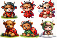 Ladybug Highland Cow Clipart Bundle - CraftNest - Digital Crafting and Art