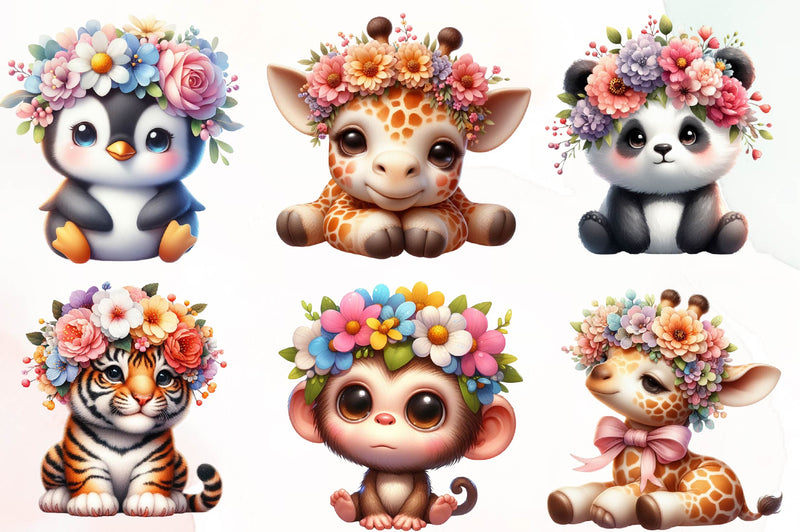 Baby Animals With Flower Crowns Clipart Bundle - CraftNest - Digital Crafting and Art