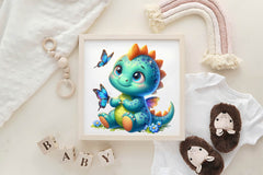 Cute Dinosaur With Butterfly Clipart Bundle - CraftNest - Digital Crafting and Art