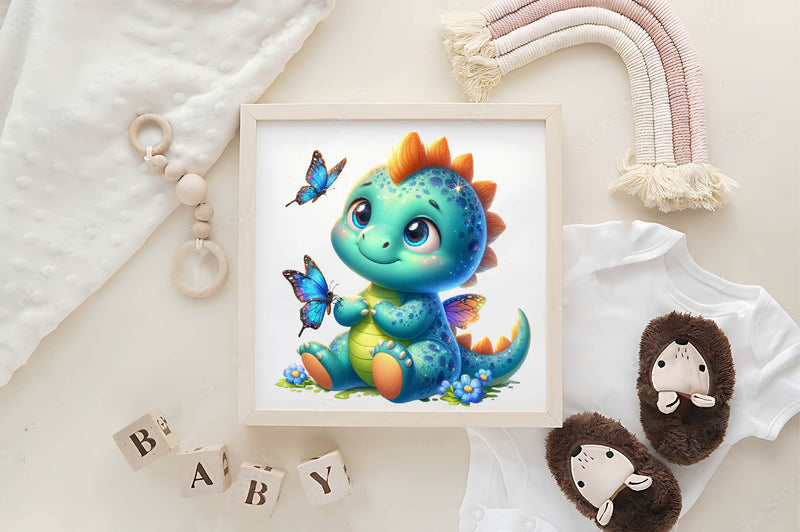 Cute Dinosaur With Butterfly Clipart Bundle - CraftNest - Digital Crafting and Art