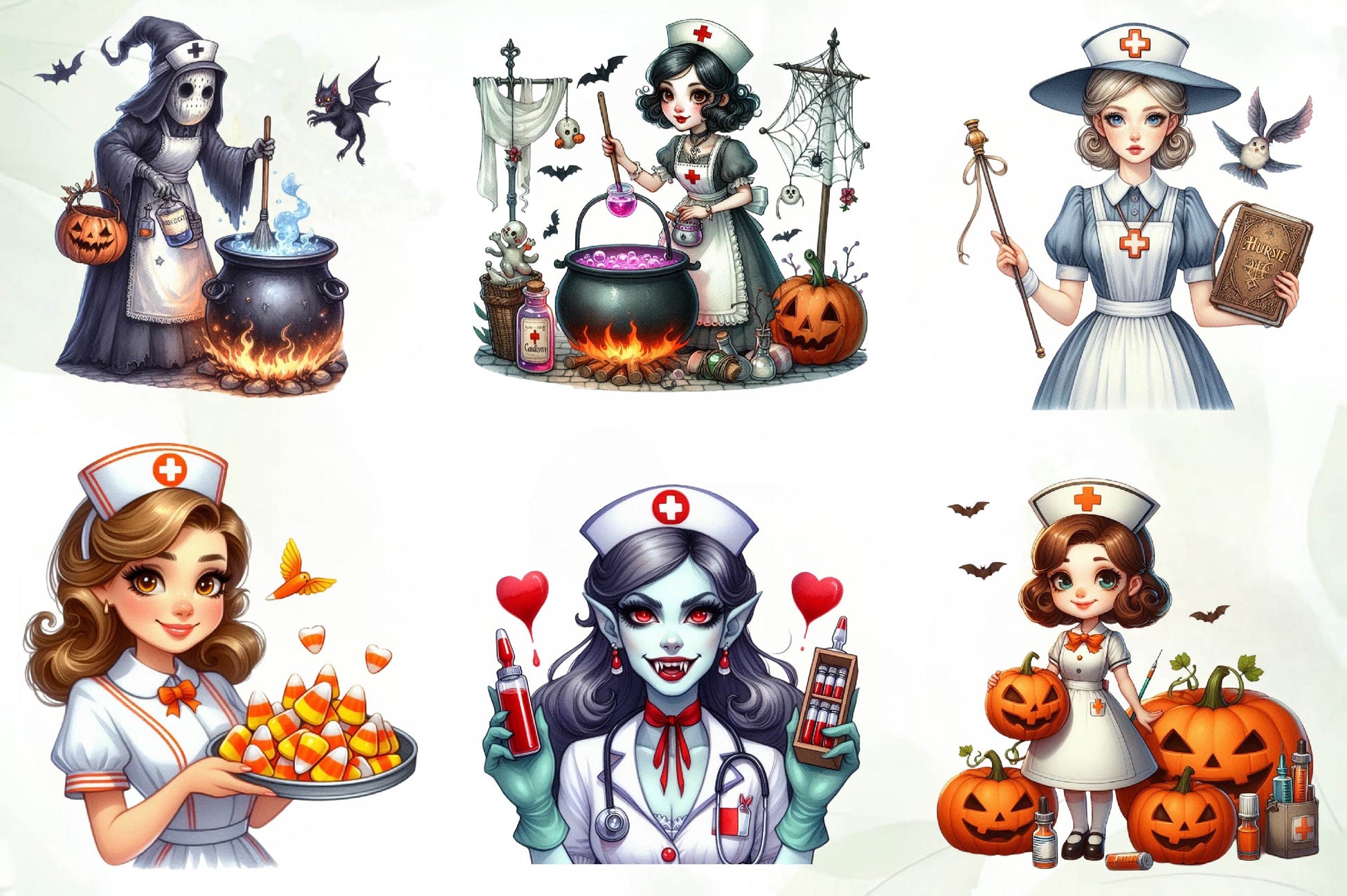 Vintage Halloween Nurse Clipart Bundle - CraftNest - Digital Crafting and Art