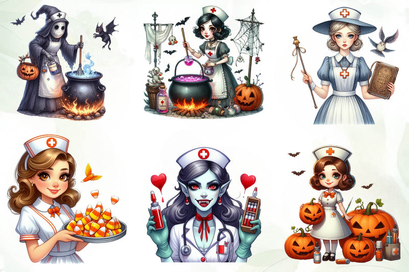 Vintage Halloween Nurse Clipart Bundle - CraftNest - Digital Crafting and Art