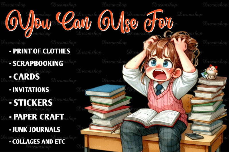 Girl Studying Clipart Bundle - CraftNest - Digital Crafting and Art