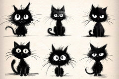 Whimsical Black Cat Clipart Bundle - CraftNest - Digital Crafting and Art