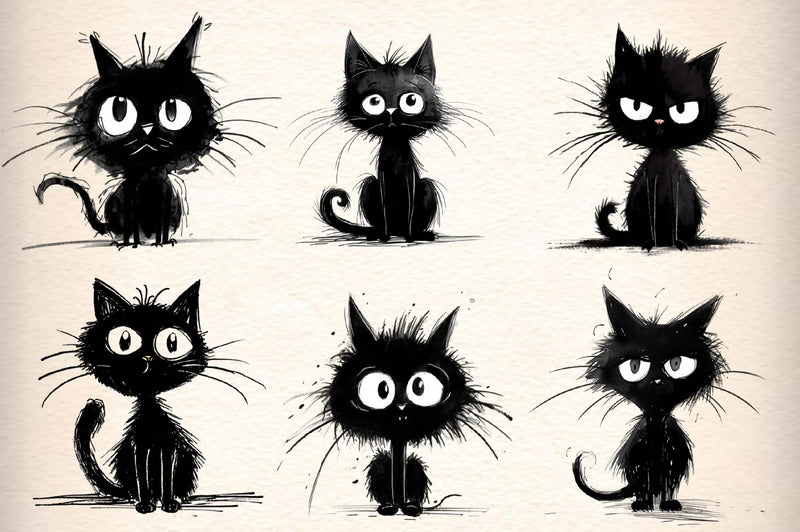 Whimsical Black Cat Clipart Bundle - CraftNest - Digital Crafting and Art