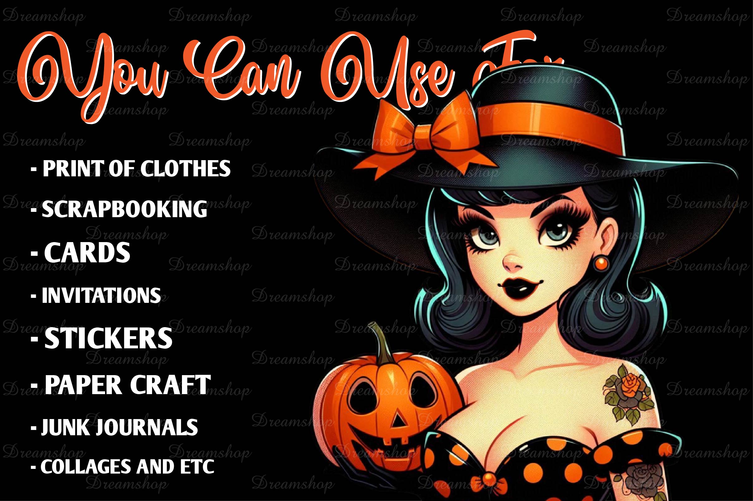 Vintage Halloween Pin Up Girl Clipart Bundle - CraftNest - Digital Crafting and Art