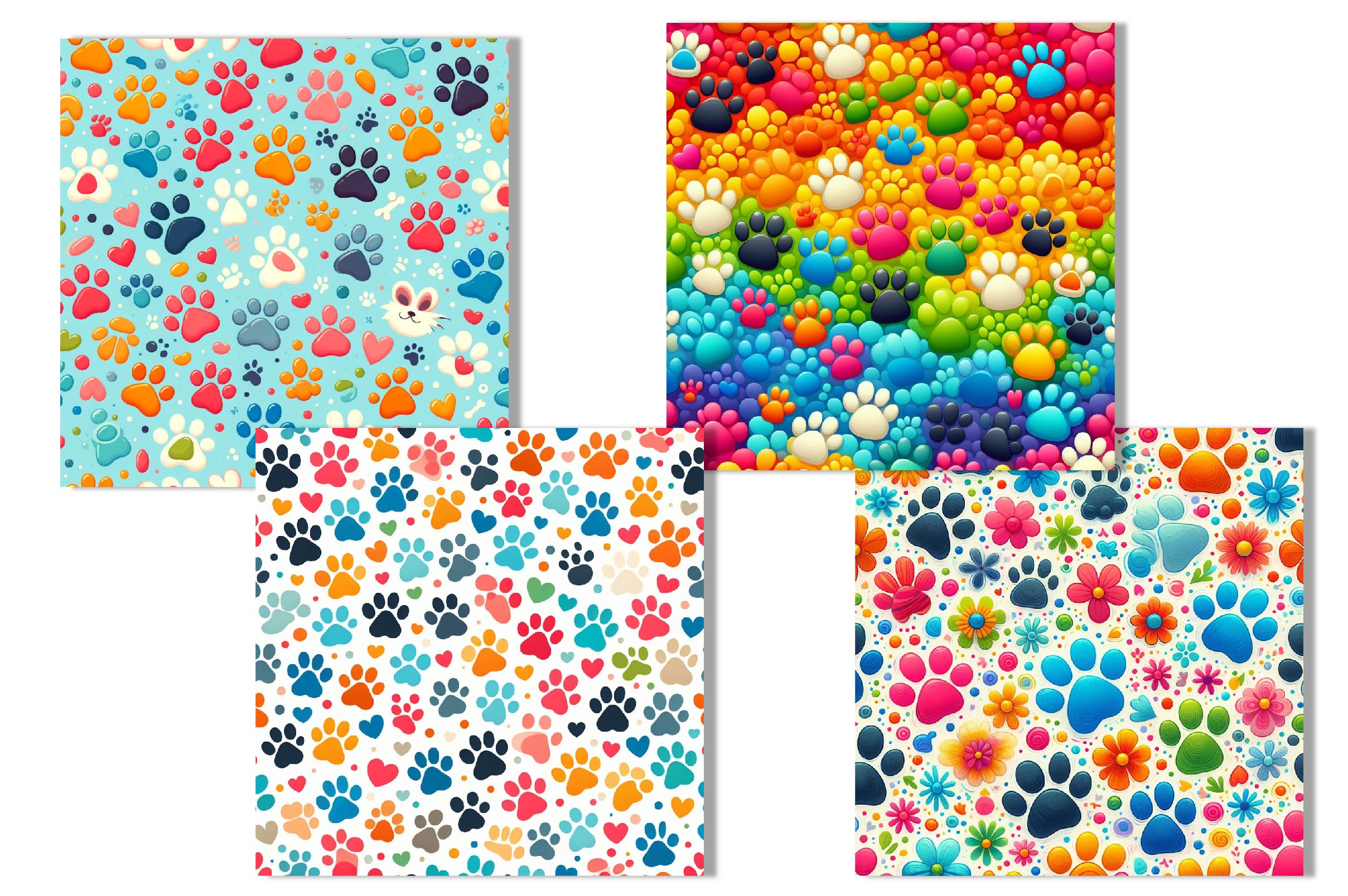 Colorful Paw Prints Backgrounds Clipart Bundle - CraftNest - Digital Crafting and Art