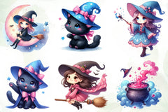 Cute Blue & Pink Witch Clipart Bundle - CraftNest - Digital Crafting and Art