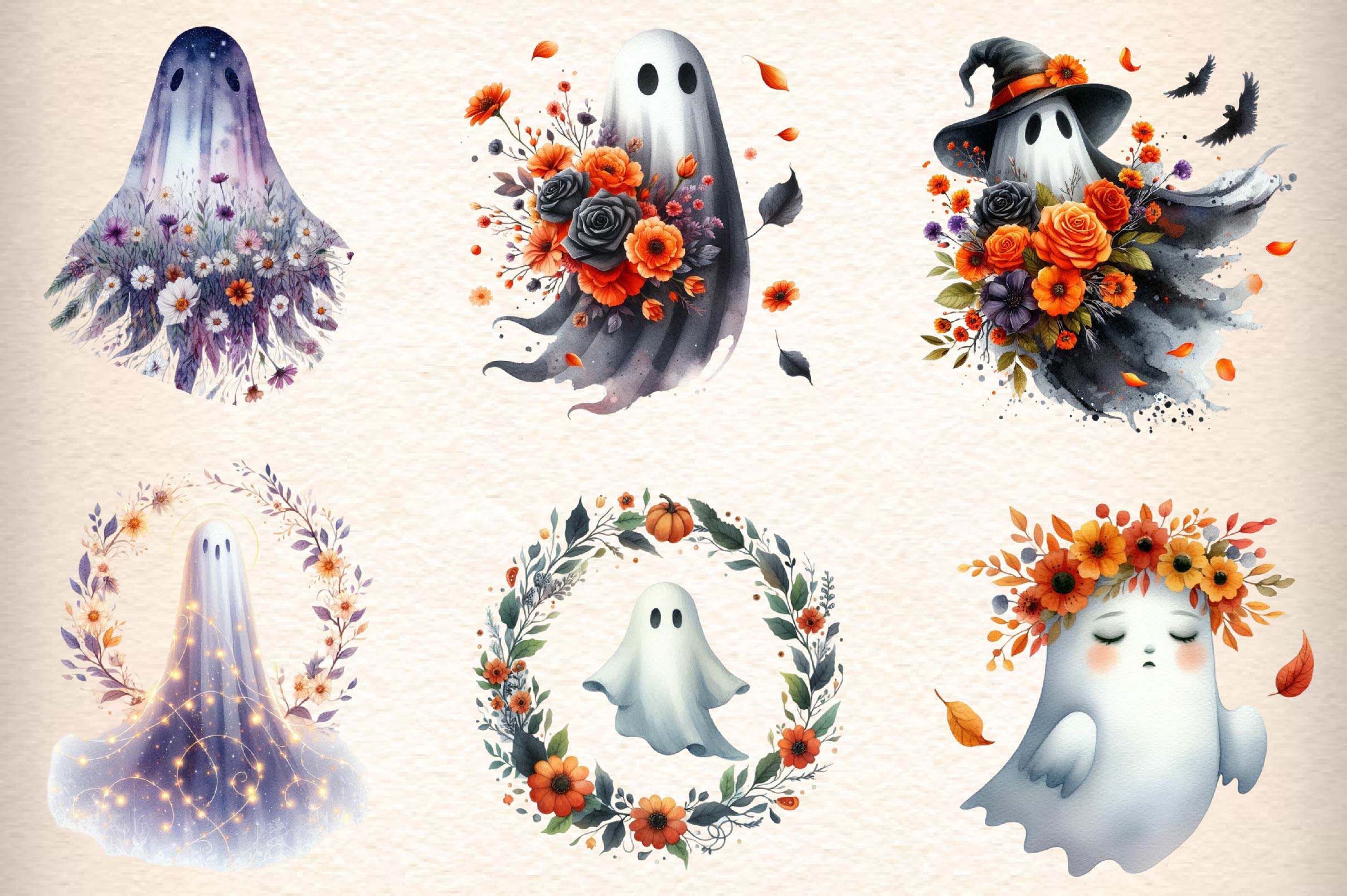 Halloween Floral Ghost Clipart Bundle - CraftNest - Digital Crafting and Art